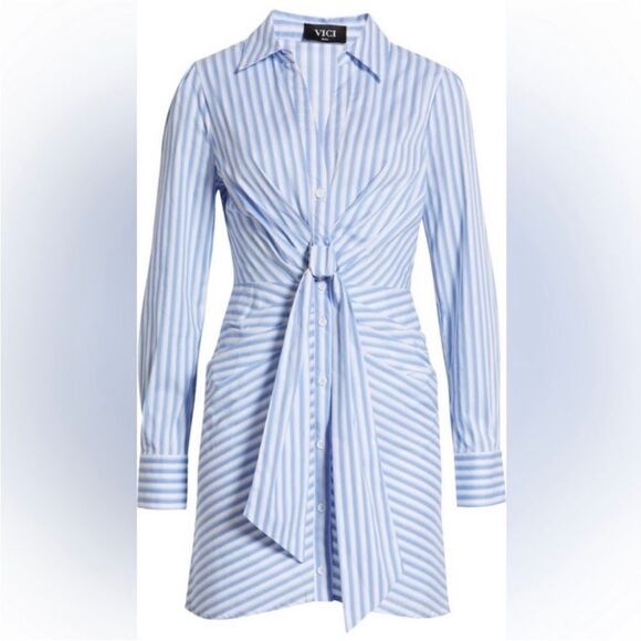 VICI NWT Women's Blue & White Stripe Tie-Front
Long Sleeve Shirtdress Size S - Picture 5 of 6